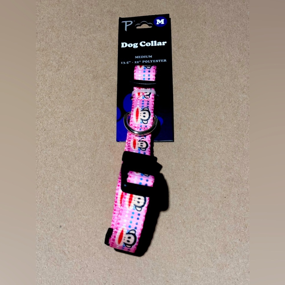 PAUL FRANK PINK CIRCLES ADJUSTABLE DOG COLLAR SIZE MEDIUM